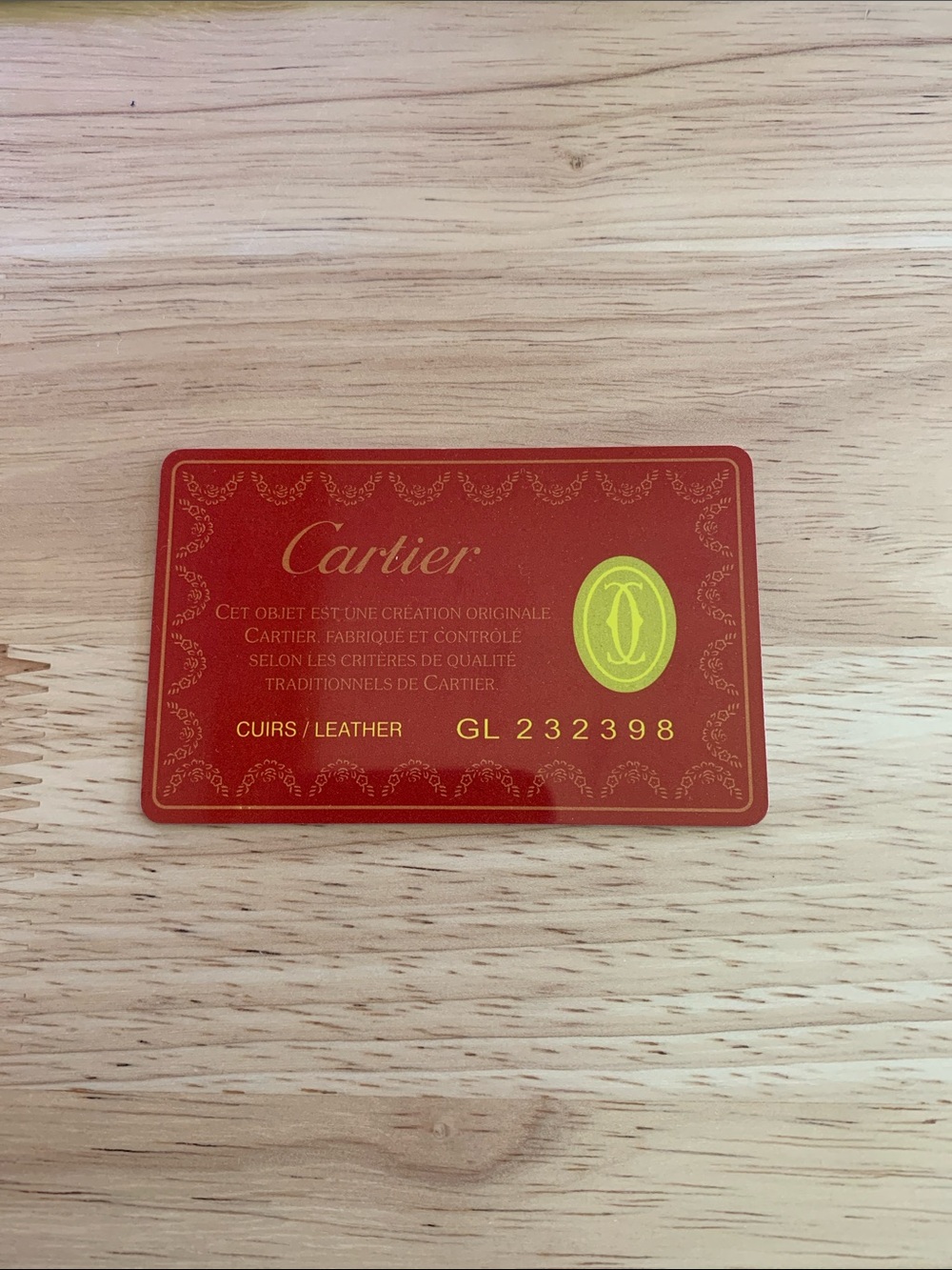 Cartier Authentication Card